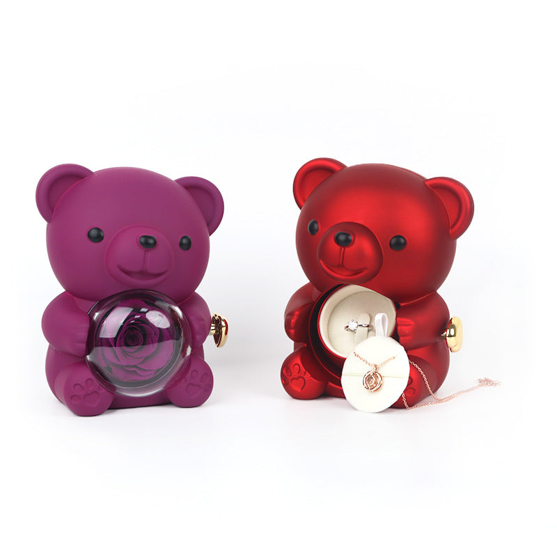 Baobao Bear Eternal Flower Jewelry Box Valentine&#039;s Day Rose Rotating Gift Box Jewelry Box