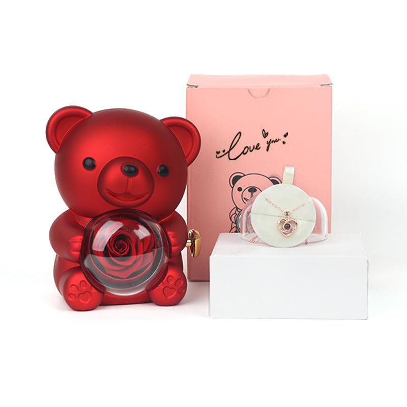 Baobao Bear Eternal Flower Jewelry Box Valentine&#039;s Day Rose Rotating Gift Box Jewelry Box