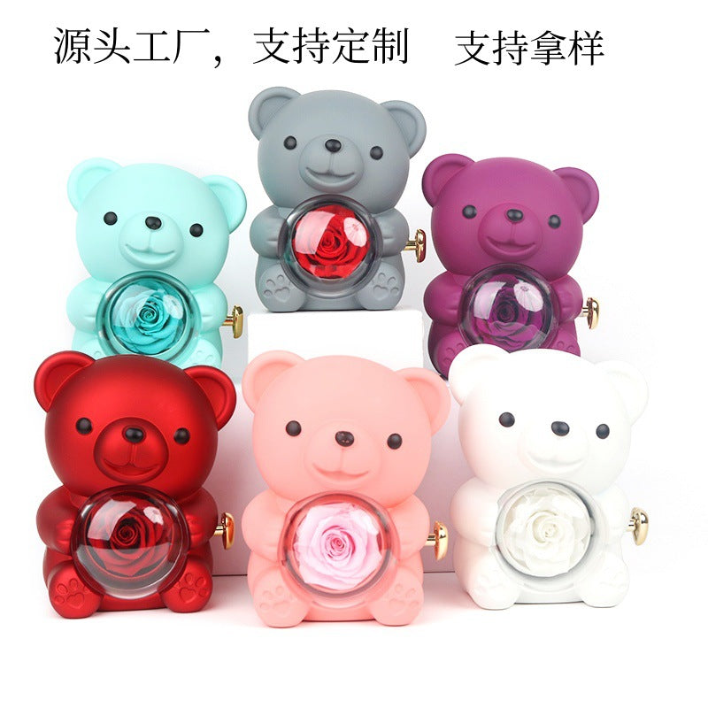 Baobao Bear Eternal Flower Jewelry Box Valentine&#039;s Day Rose Rotating Gift Box Jewelry Box