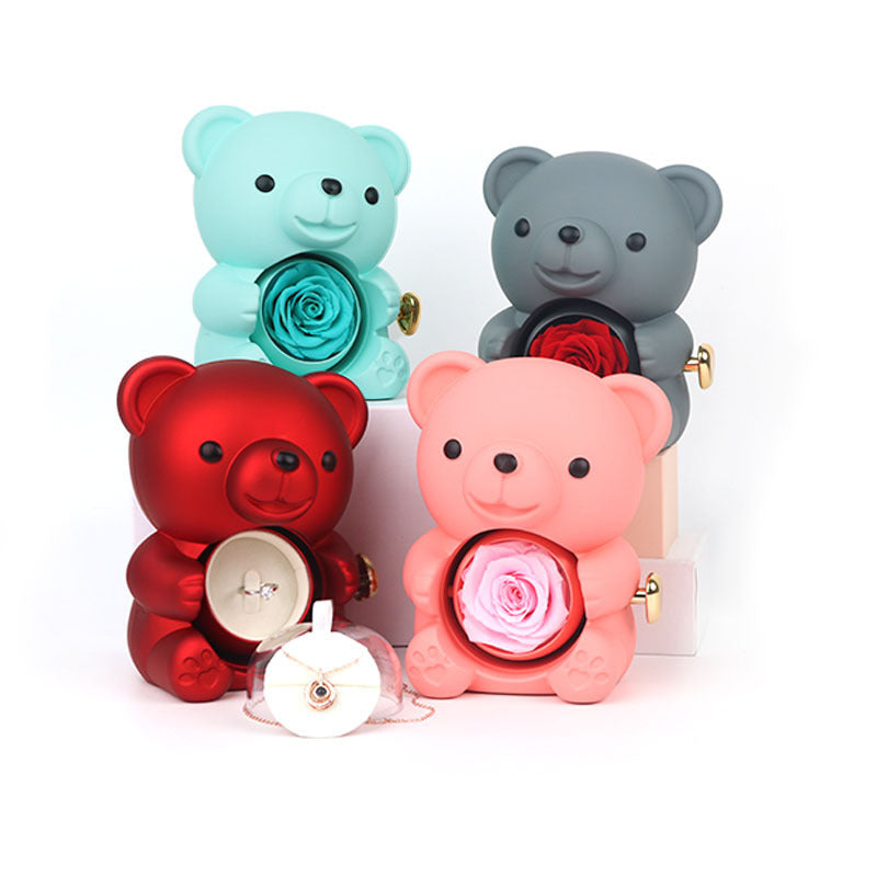 Baobao Bear Eternal Flower Jewelry Box Valentine&#039;s Day Rose Rotating Gift Box Jewelry Box